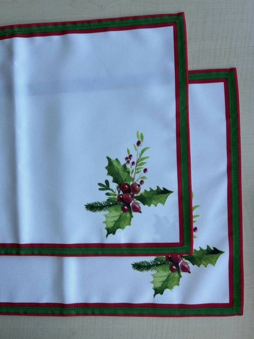 Holly Berry and Greenery Pattern Placemats - Nature Inspired Holiday