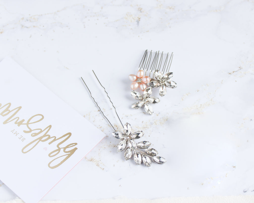 Daisy bridal crystal comb & hairpin set