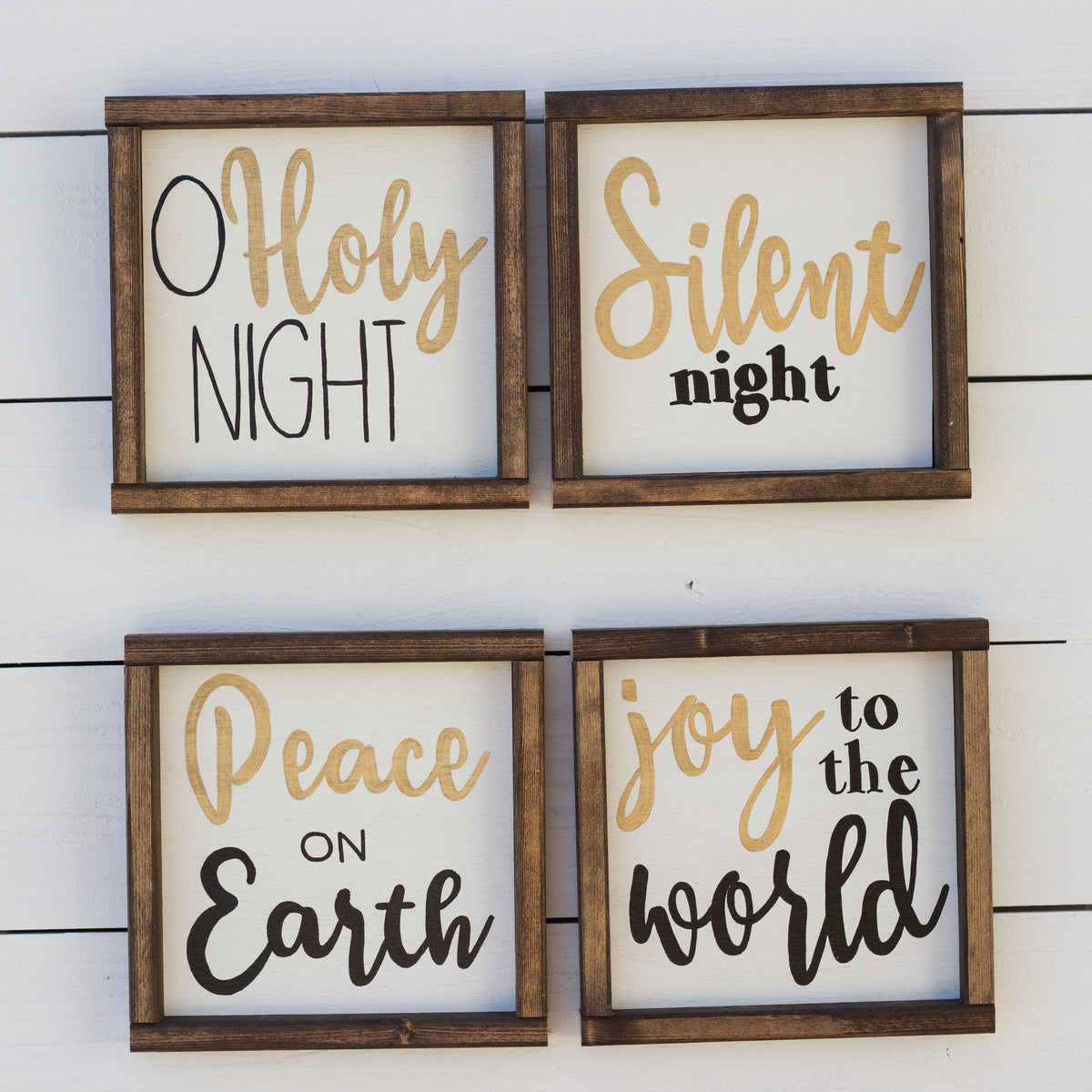 Set of 4 Christmas Signs, O Holy Night, Silent Night, Peace on Earth, Joy To the World