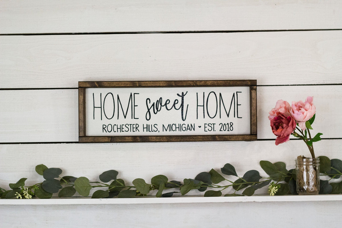 Home Sweet Home Sign with Location and Established Year - City, State Sign