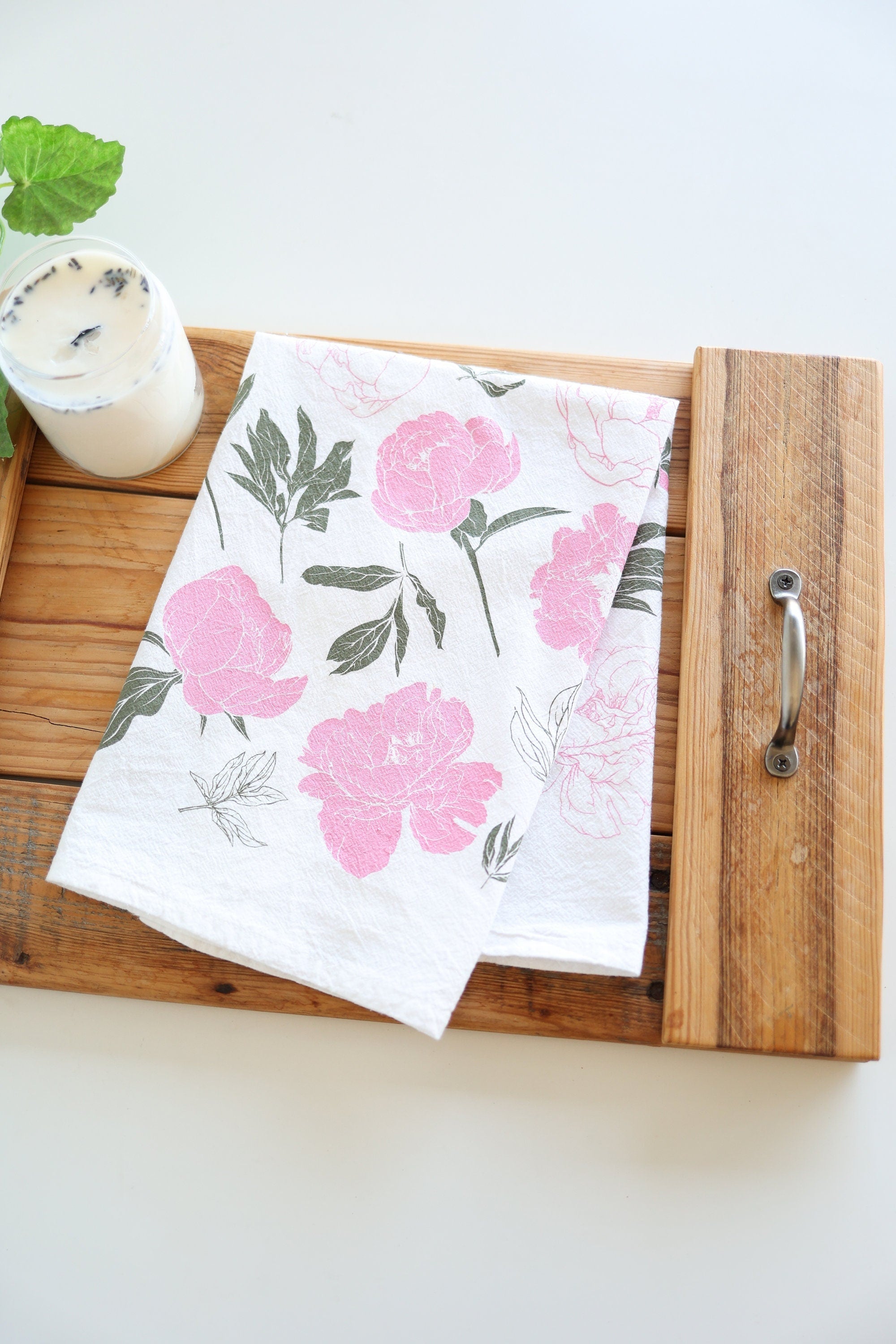 Peony Tea Towel | Soft Watercolor Art | 98% Cotton | Made in USA | Fair-Trade | Highland Ridge Decor