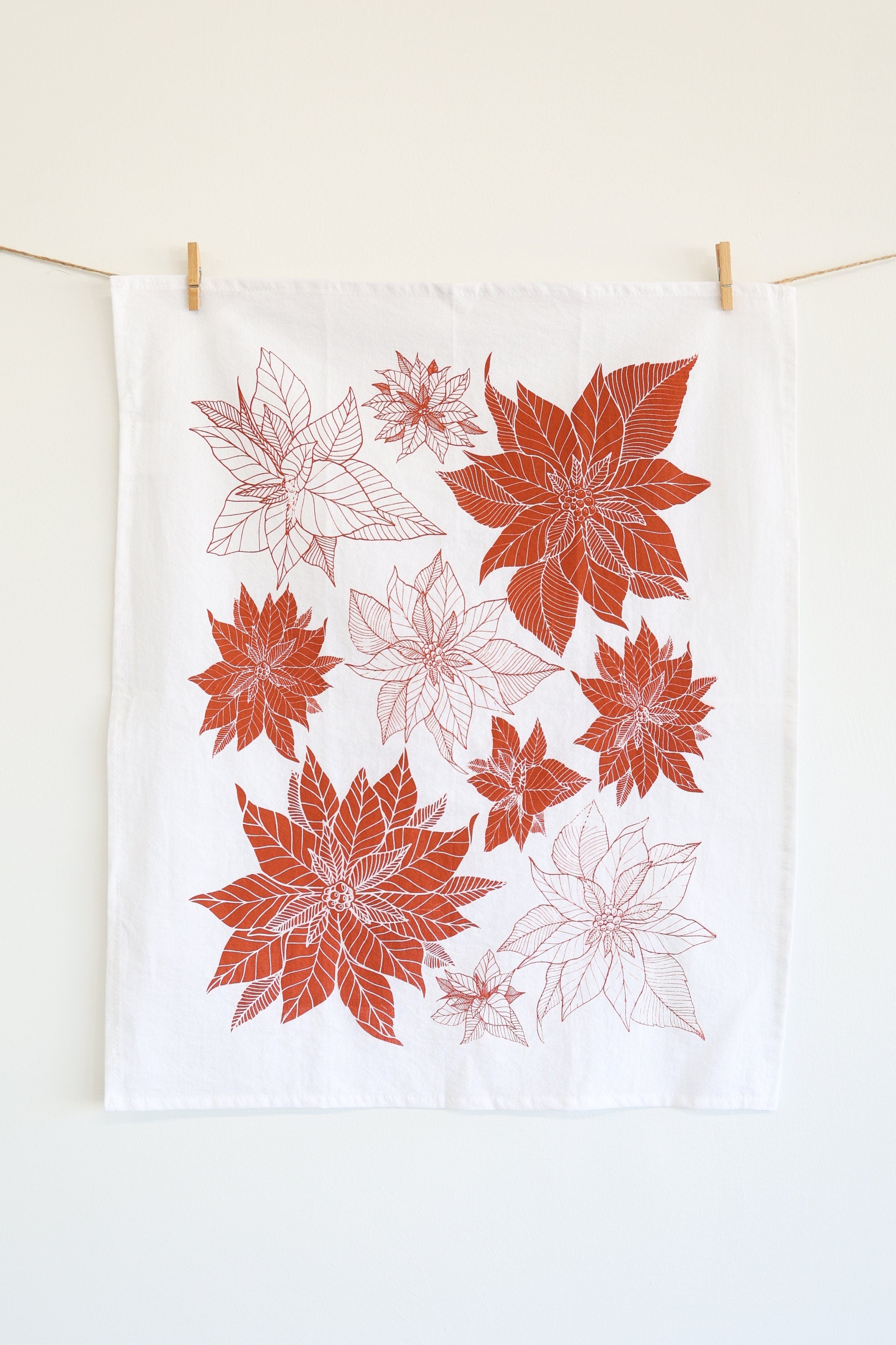 Poinsettia Tea Towel | Watercolor Art | 100% Cotton | Hanging Loop | Made in USA | Fair-Trade | Highland Ridge Decor