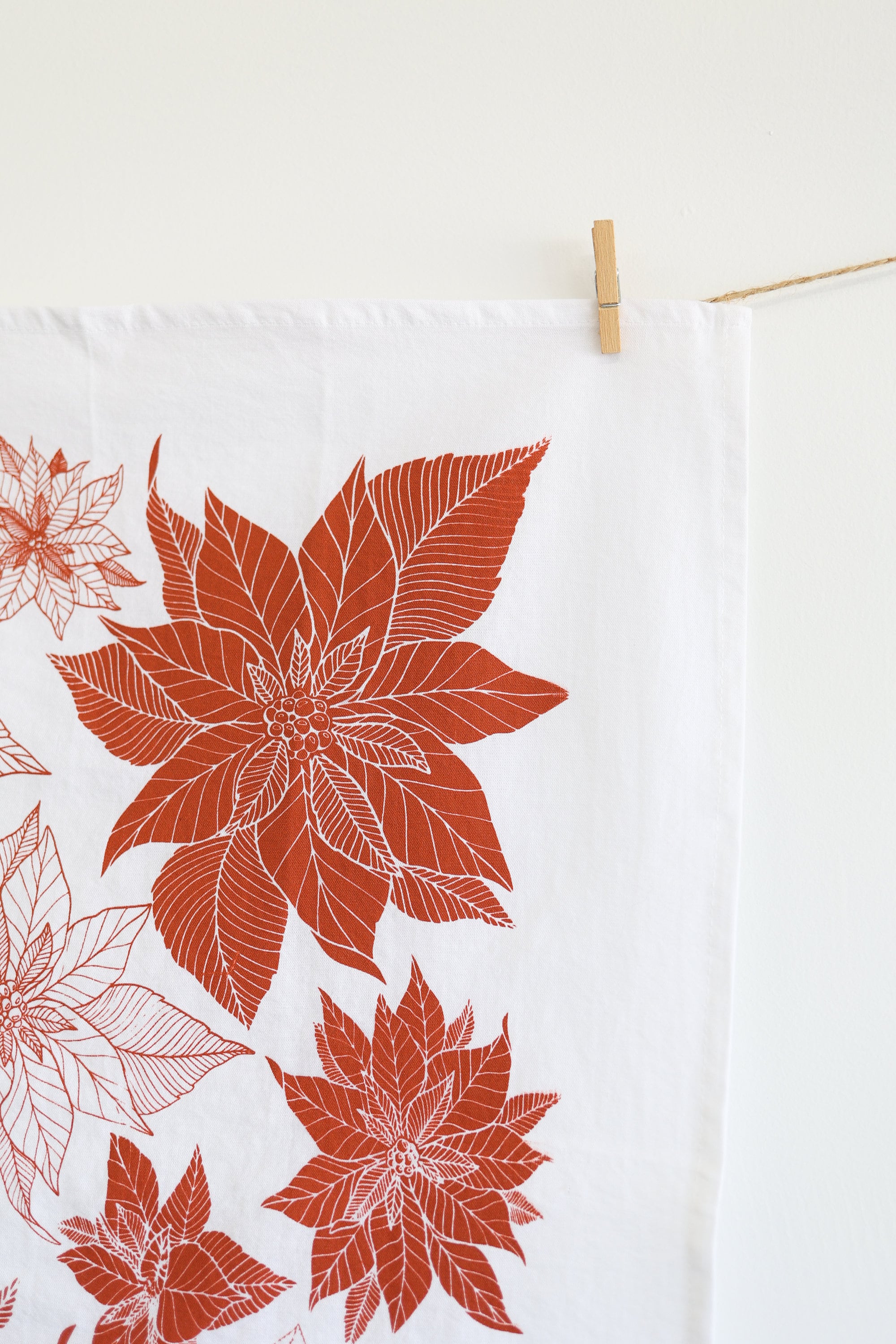 Poinsettia Tea Towel | Watercolor Art | 100% Cotton | Hanging Loop | Made in USA | Fair-Trade | Highland Ridge Decor