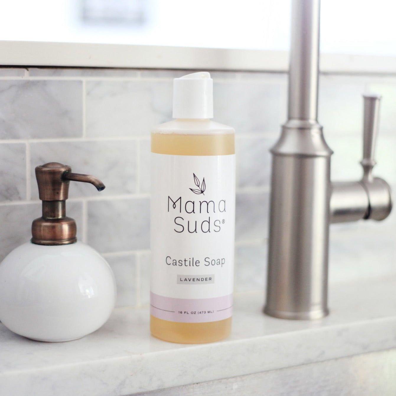Castile Liquid Soap | 100% Pure Olive Oil | No Coconut | No Palm | Concentrated | 3 Scents | 16 fl oz & 1 Gallon | MamaSuds