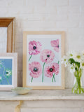 Art Print: Rose Poppies on Pale Grey | Signed Oil Painting Print