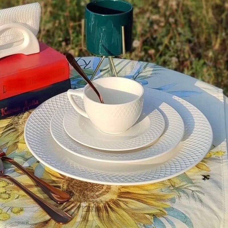 White Fine Porcelain Round Platter | 12" | Embossed Rolled Rim | Made in England | Wilmax