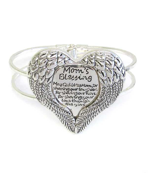 RELIGIOUS INSPIRATION MESSAGE ANGEL WING BANGLE BRACELET - MOM'S