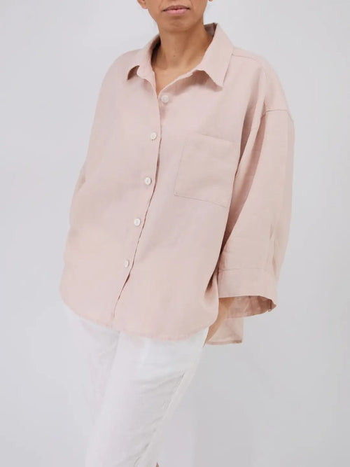 Agnes Linen Top | 100% French Flax | Oversized Button-Down | Mother of Pearl Buttons | Billowing Arms | 12 Colors | Sunday Morning