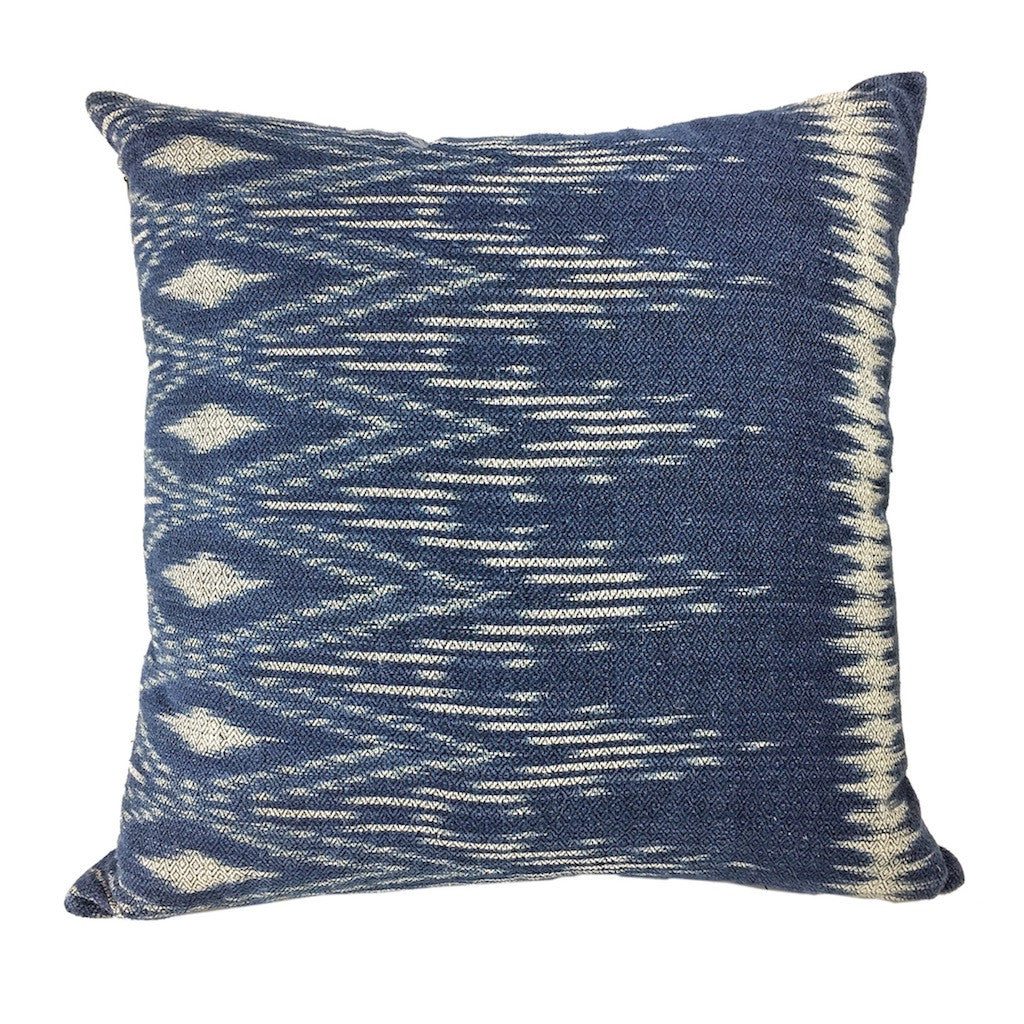 Handwoven Indigo Ikat Pillow Cover | Natural Indigo Dyed Cotton | Handmade in Laos | 16" x 16" | Slate + Salt