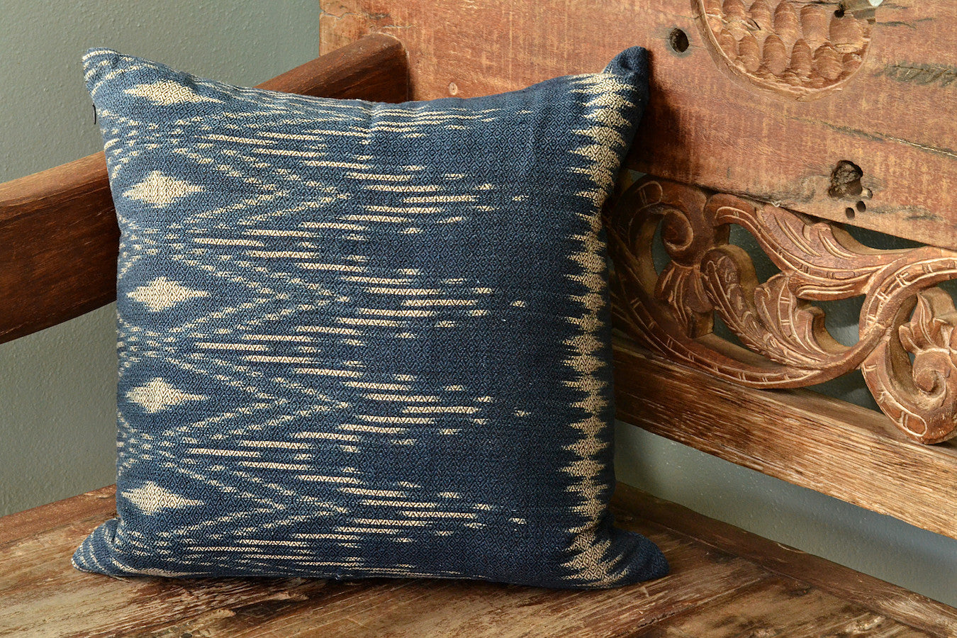 Handwoven Indigo Ikat Pillow Cover | Natural Indigo Dyed Cotton | Handmade in Laos | 16" x 16" | Slate + Salt