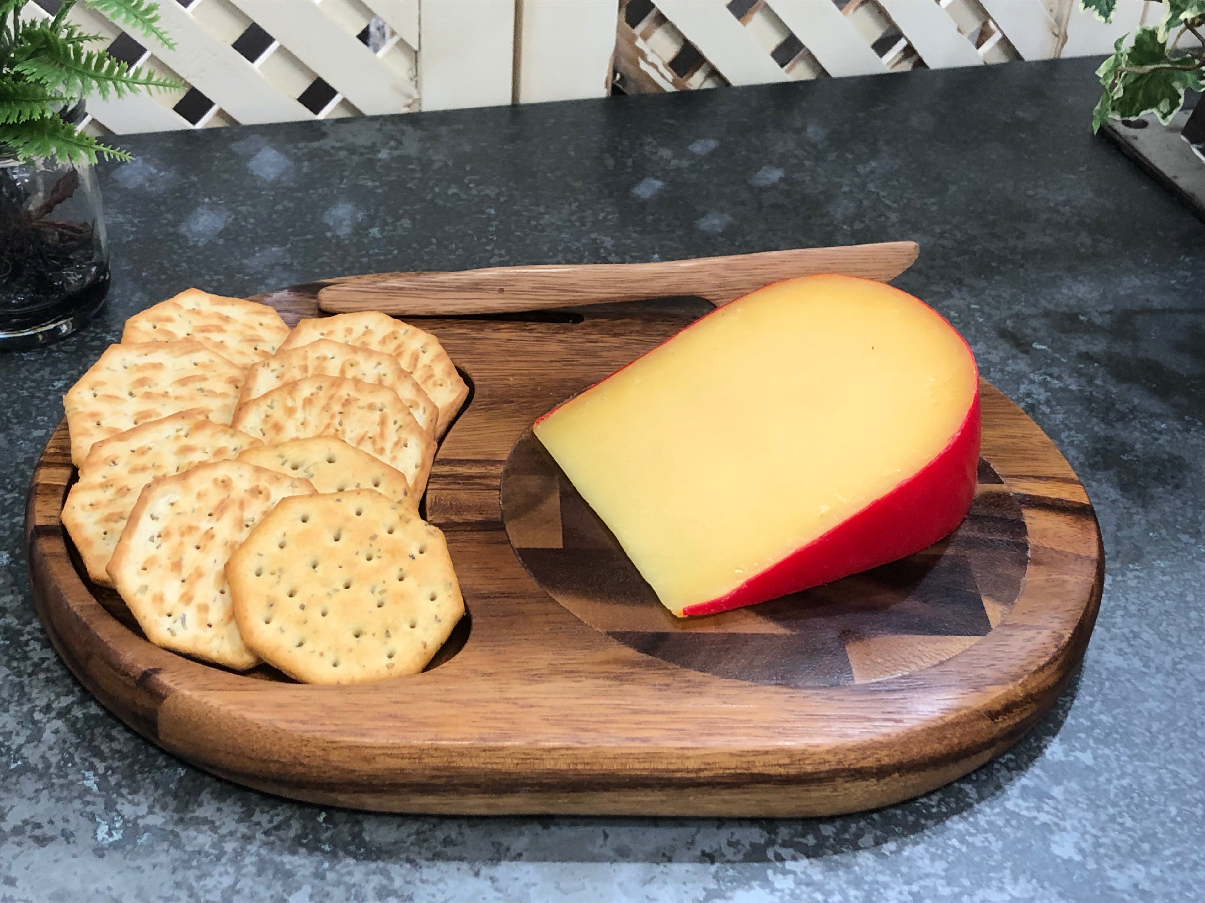 Bornholm Cheeseboard with Knife | End Grain Acacia Wood | 12" x 9" | Reversible | Kalmar Home