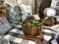 Large Acacia Wood Salad Bowl with Servers | 10" Family Size | Natural Grain | Eco-Friendly | Kalmar Home