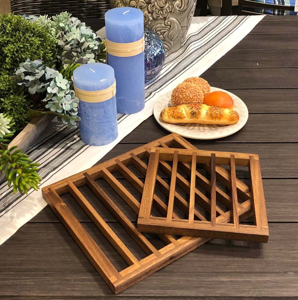 Acacia Wood Trivets | Set of 2 | Small 8"x8" & Medium 12.5"x10" | Heat & Water Protection | Distinctive Grain | Kalmar Home