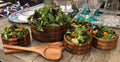 Skagen, Denmark Acacia Wood Salad Bowl Set | 7-Piece | 12" Serving Bowl + Servers + 4 Individual Bowls | Kalmar Home