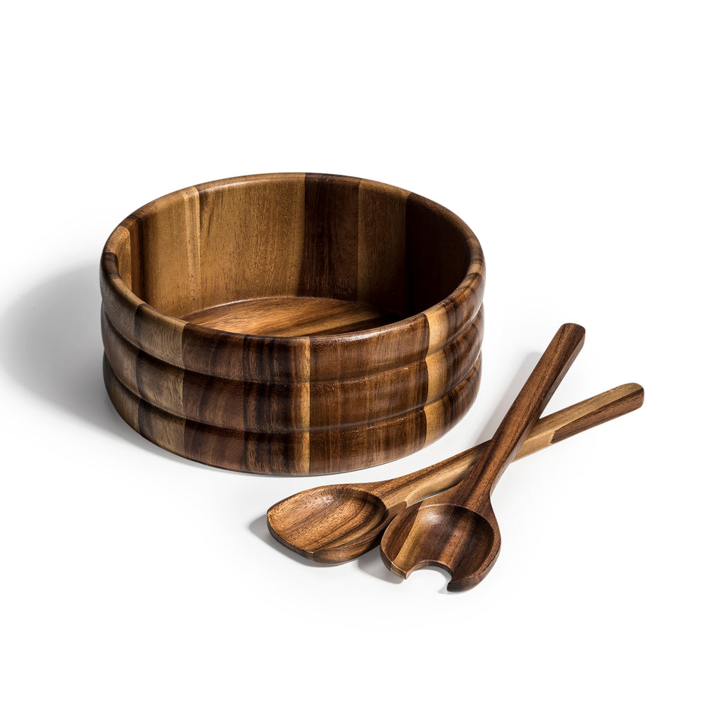 Skagen, Denmark Large Acacia Wood Salad Bowl with Servers | 10" | Kalmar Home
