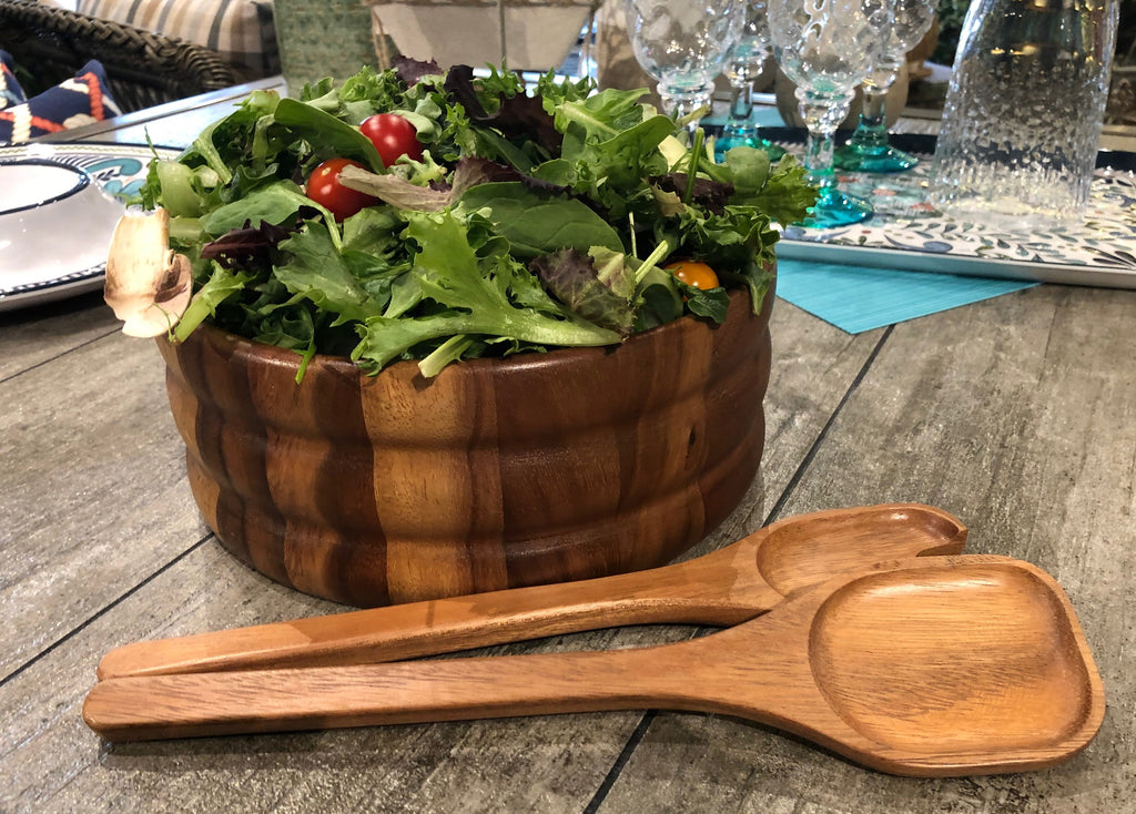 Skagen, Denmark Large Acacia Wood Salad Bowl with Servers | 10" | Kalmar Home