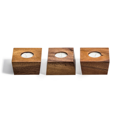 Acacia Wood Tealight Candle Holders | Set of 3 | Organic Design | Handcrafted | Kalmar Home