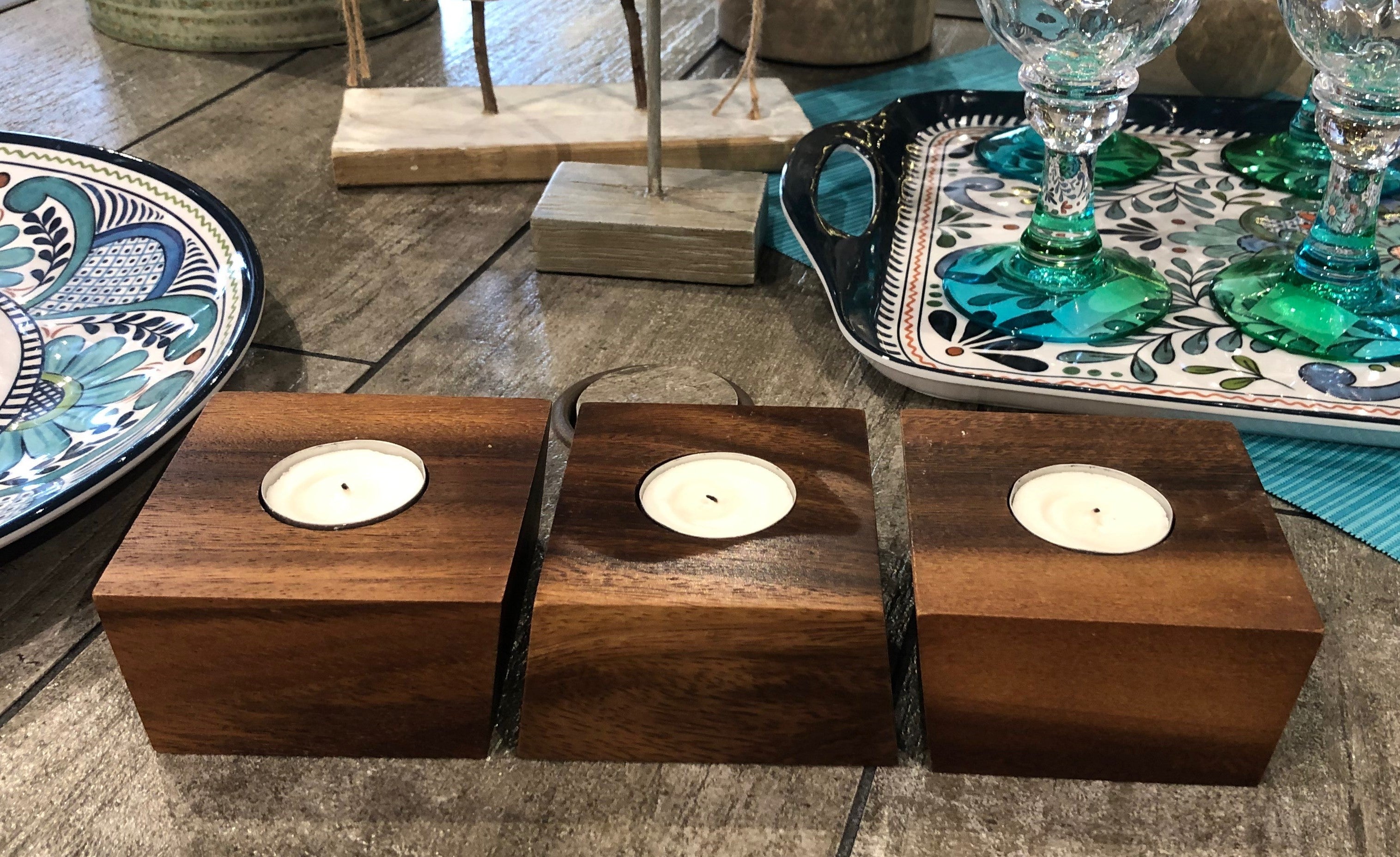 Acacia Wood Tealight Candle Holders | Set of 3 | Organic Design | Handcrafted | Kalmar Home