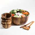 Acacia Wood Salad Bowl Set | XL 13" Serving Bowl + Servers + 4 Individual Bowls | Kalmar Home