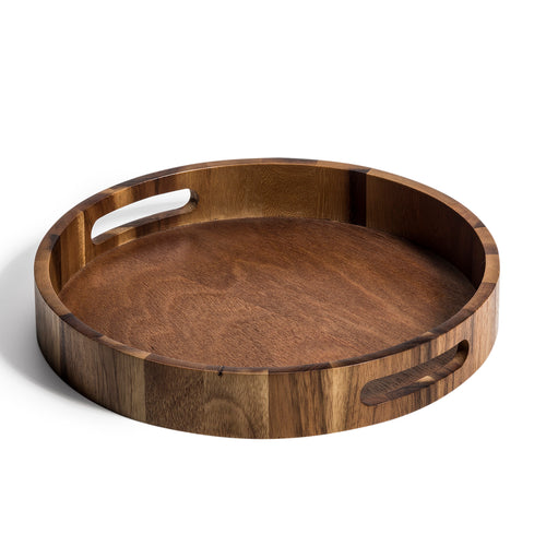 Aalborg, Denmark Acacia Wood Round Serving Tray | 13" | Distinctive Grain | Handcrafted | Kalmar Home