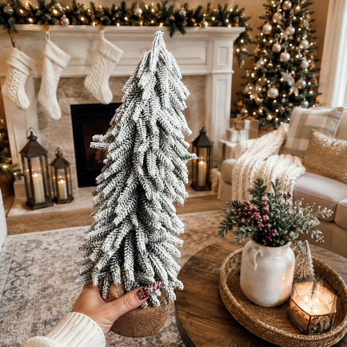 Snow-Flocked Christmas Tree Set — Tabletop Holiday Decor