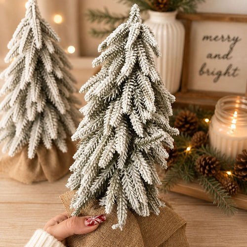 Snow-Flocked Christmas Tree Set — Tabletop Holiday Decor
