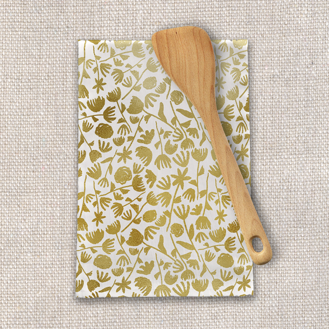 Gold Ink Floral Tea Towel | Cotton Twill | 18x30" | Artist-Designed | Lauren Ullrich Art