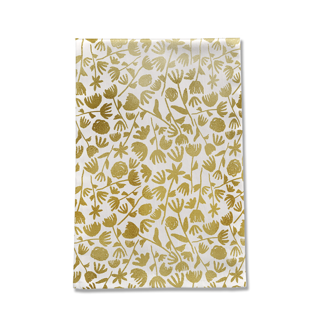 Gold Ink Floral Tea Towel | Cotton Twill | 18x30" | Artist-Designed | Lauren Ullrich Art