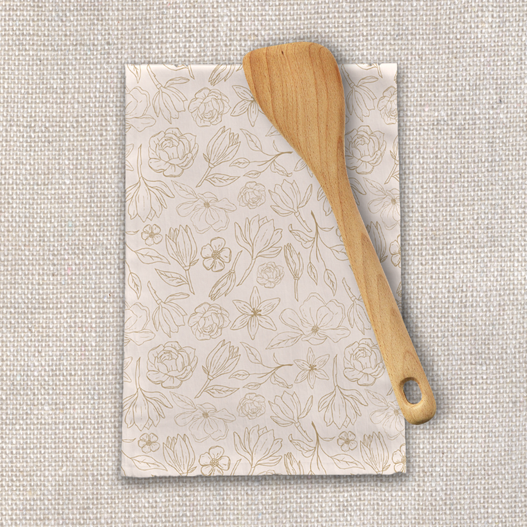 Gold Magnolia Tea Towel | Cotton Twill | Lauren Ullrich Art