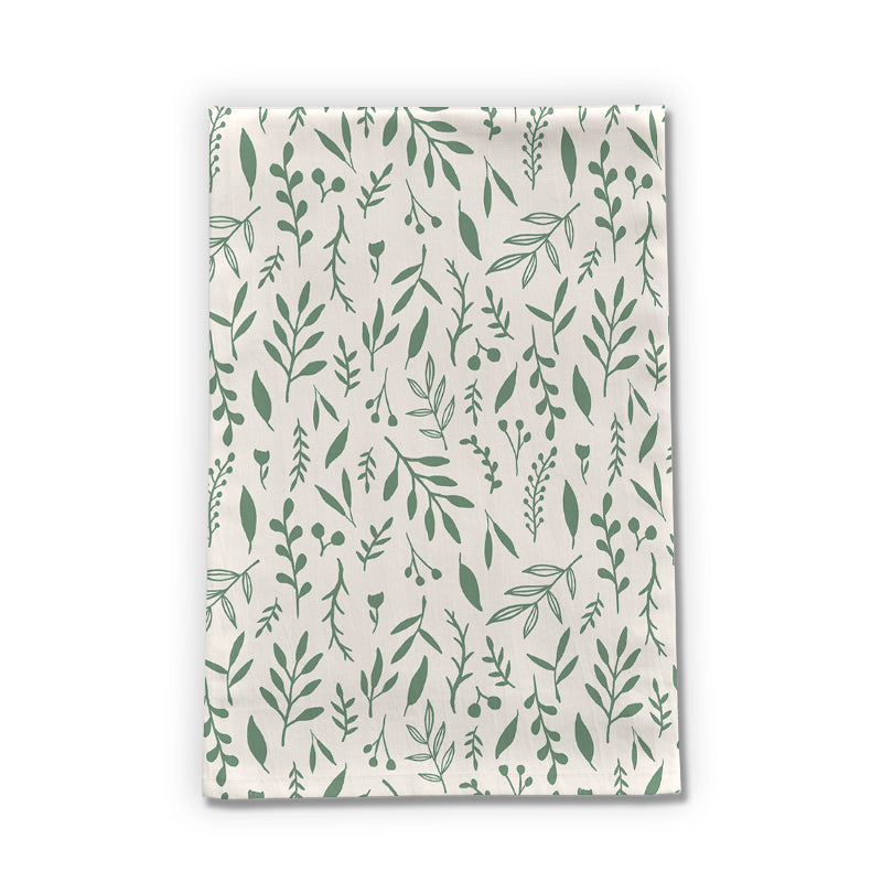 Green Falling Leaves Tea Towel | Artist-Designed | 18x30" | Cotton Twill | Lauren Ullrich Art