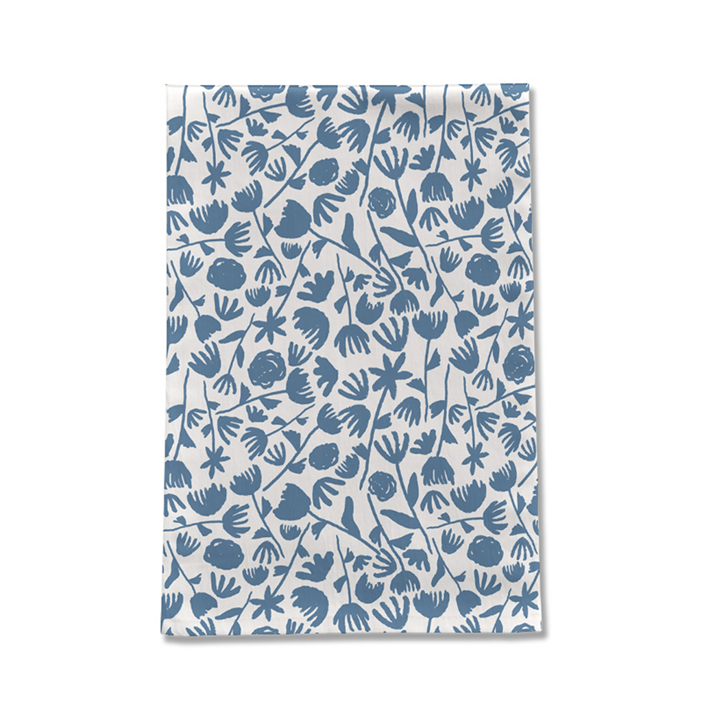 Light Blue Ink Floral Tea Towel | Lauren Ullrich Art | 18x30" Cotton Twill
