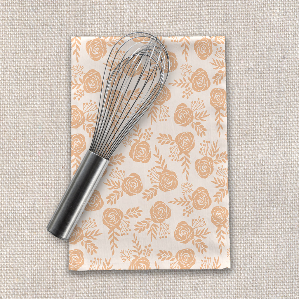 Orange Floral Tea Towel – Artisan Cotton Kitchen Towel