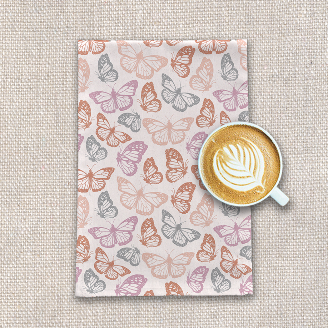 Orange & Pink Butterfly Tea Towel | Lauren Ullrich Art | 18x30" Cotton Twill
