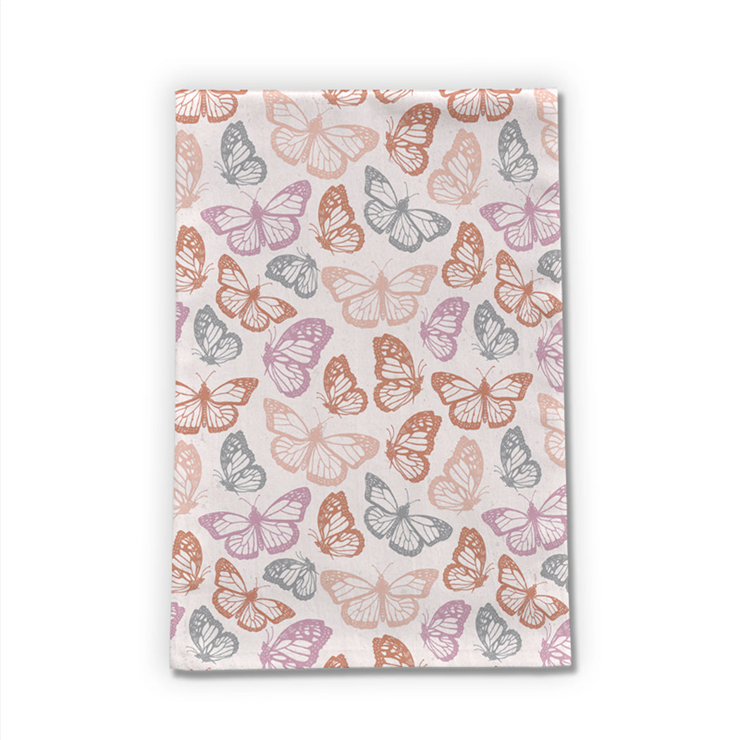 Orange & Pink Butterfly Tea Towel | Lauren Ullrich Art | 18x30" Cotton Twill