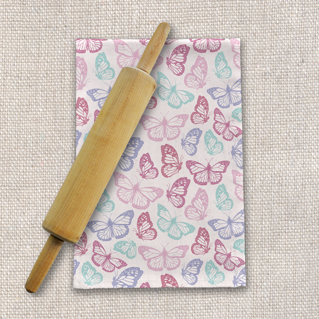 Pink Butterfly Tea Towel | Cotton Twill | 18"x30" | Machine Washable | Lauren Ullrich Art