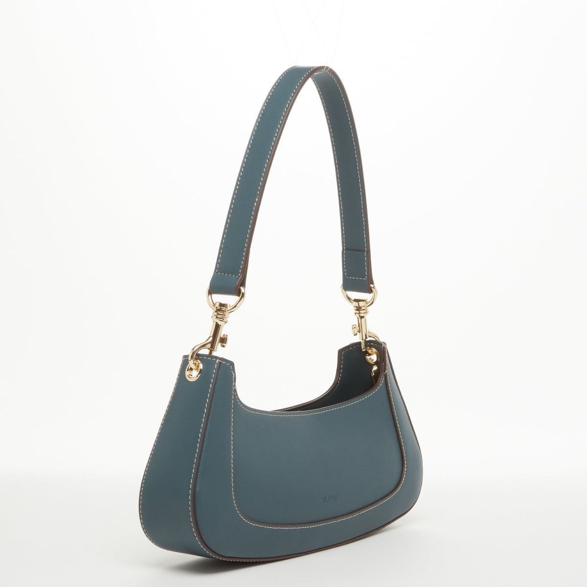 Emily Leather Baguette Bag East West Handbag Blue