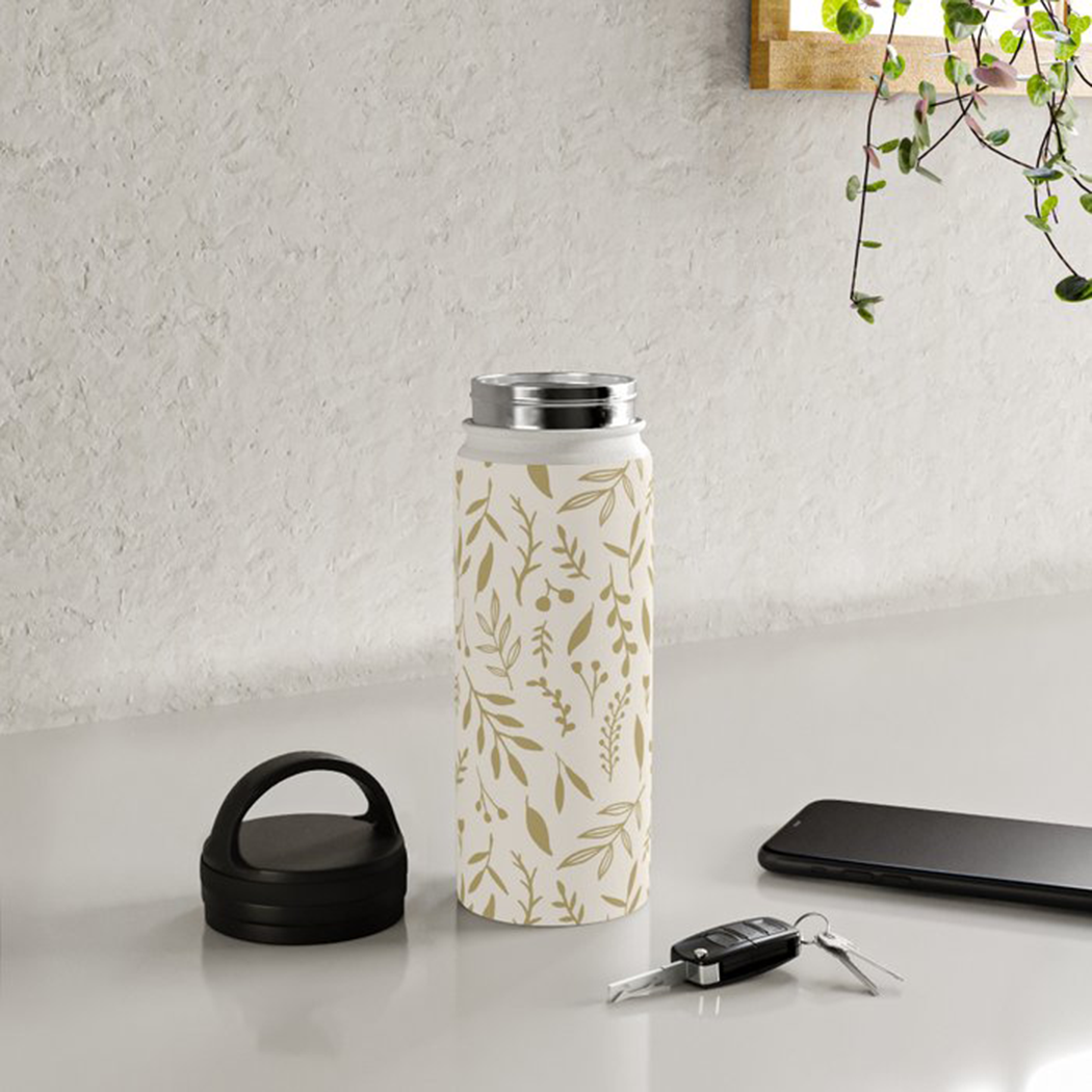 Gold Falling Leaves Handle Lid Water Bottle