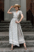 Maxi Wrap Dress in Blue Florals | 100% Bemberg™ Crepe | Vintage Bouquet Blue | Wrap Tie | Pockets | XS–3XL | Reistor