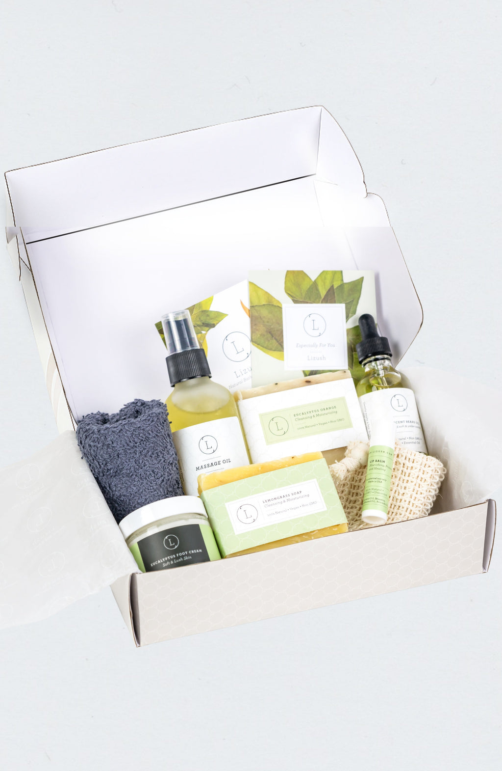 Men's Natural Grooming Gift Set | 9-Piece Eucalyptus & Lemongrass Kit | Massage Oil, Beard Oil, Foot Cream & More | Personalized | Lizush