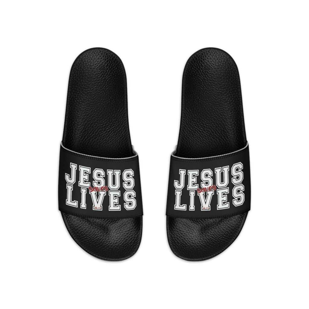 Mens Black Slide Sandals - Jesus Saves Lives - Christian Inpsiration
