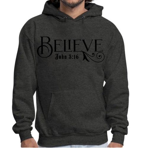 Mens Graphic Hoodie Believe John 3:16 Black Illustration