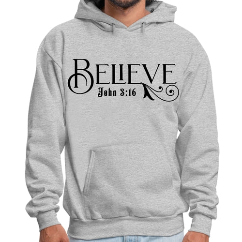 Mens Graphic Hoodie Believe John 3:16 Black Illustration