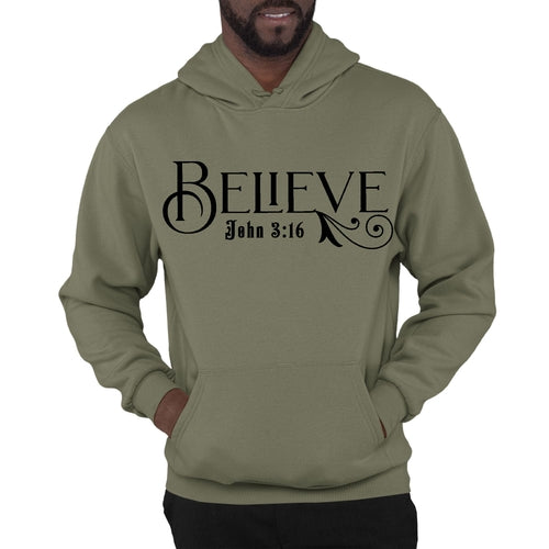 Mens Graphic Hoodie Believe John 3:16 Black Illustration