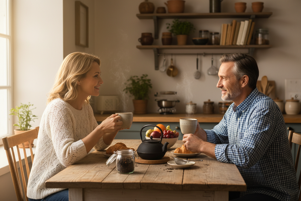 Middle-Aged Couple Enjoying Morning Tea