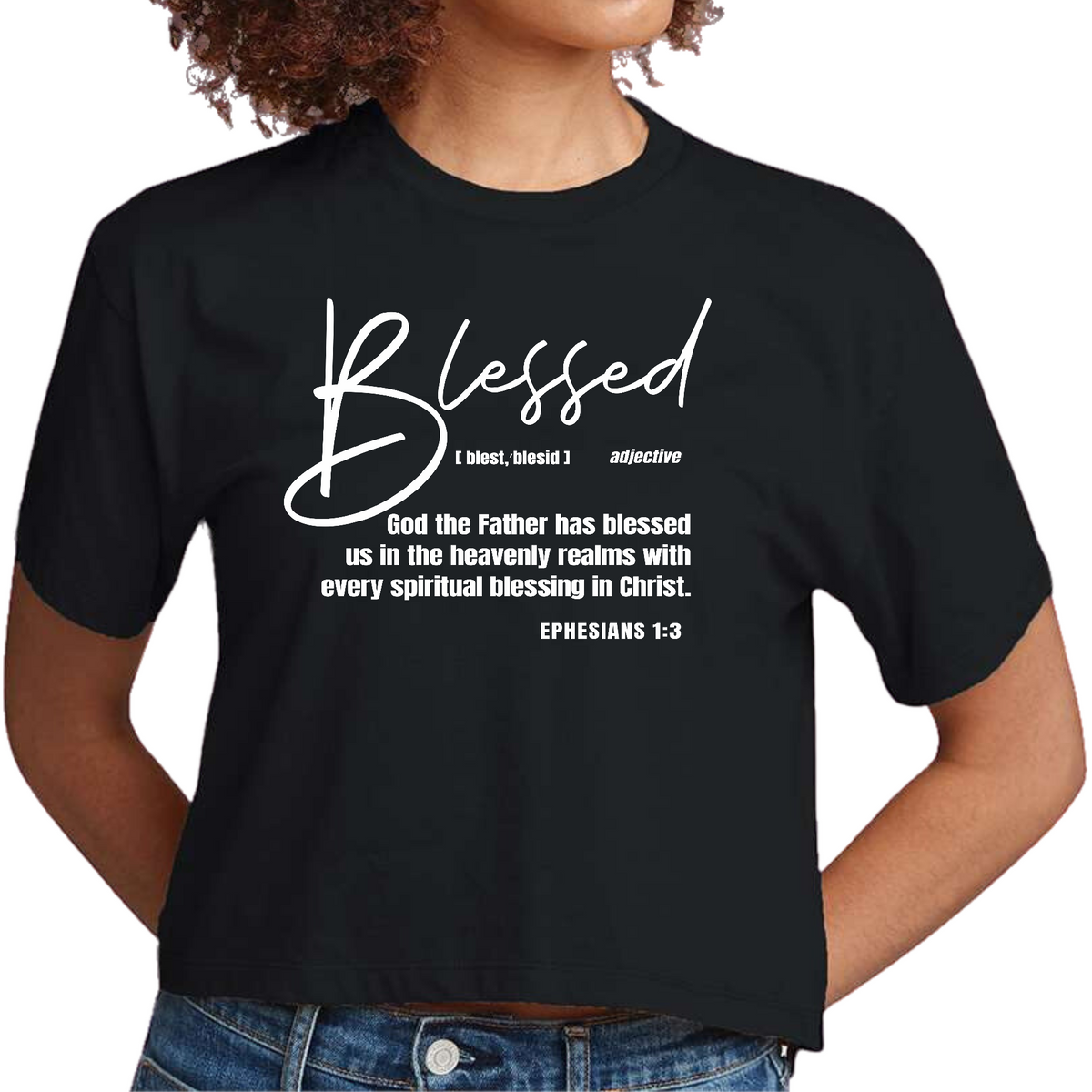 Womens Cropped Graphic T-shirt - Blessed in Christ