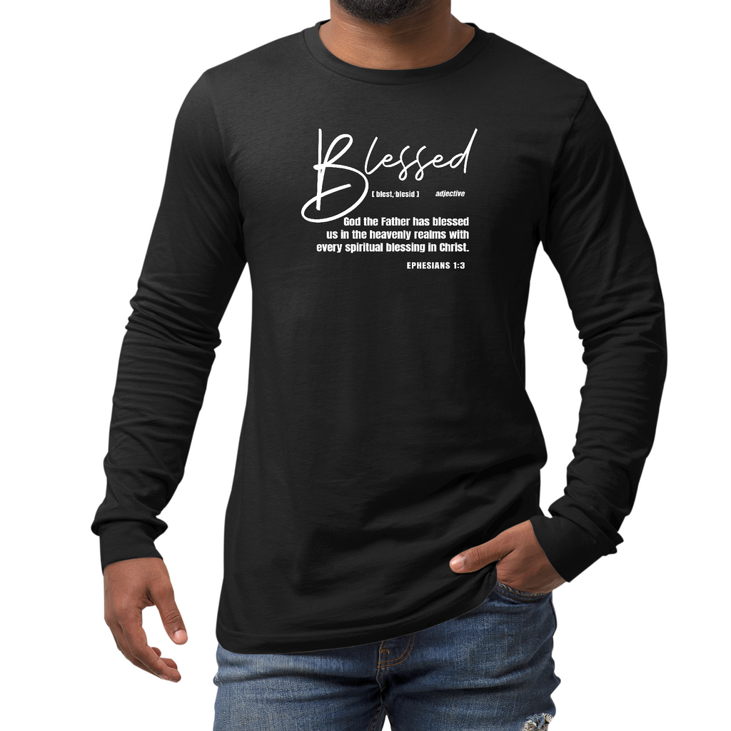 Mens Long Sleeve Graphic T-shirt - Blessed in Christ
