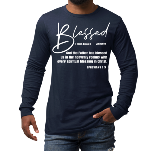 Mens Long Sleeve Graphic T-shirt - Blessed in Christ