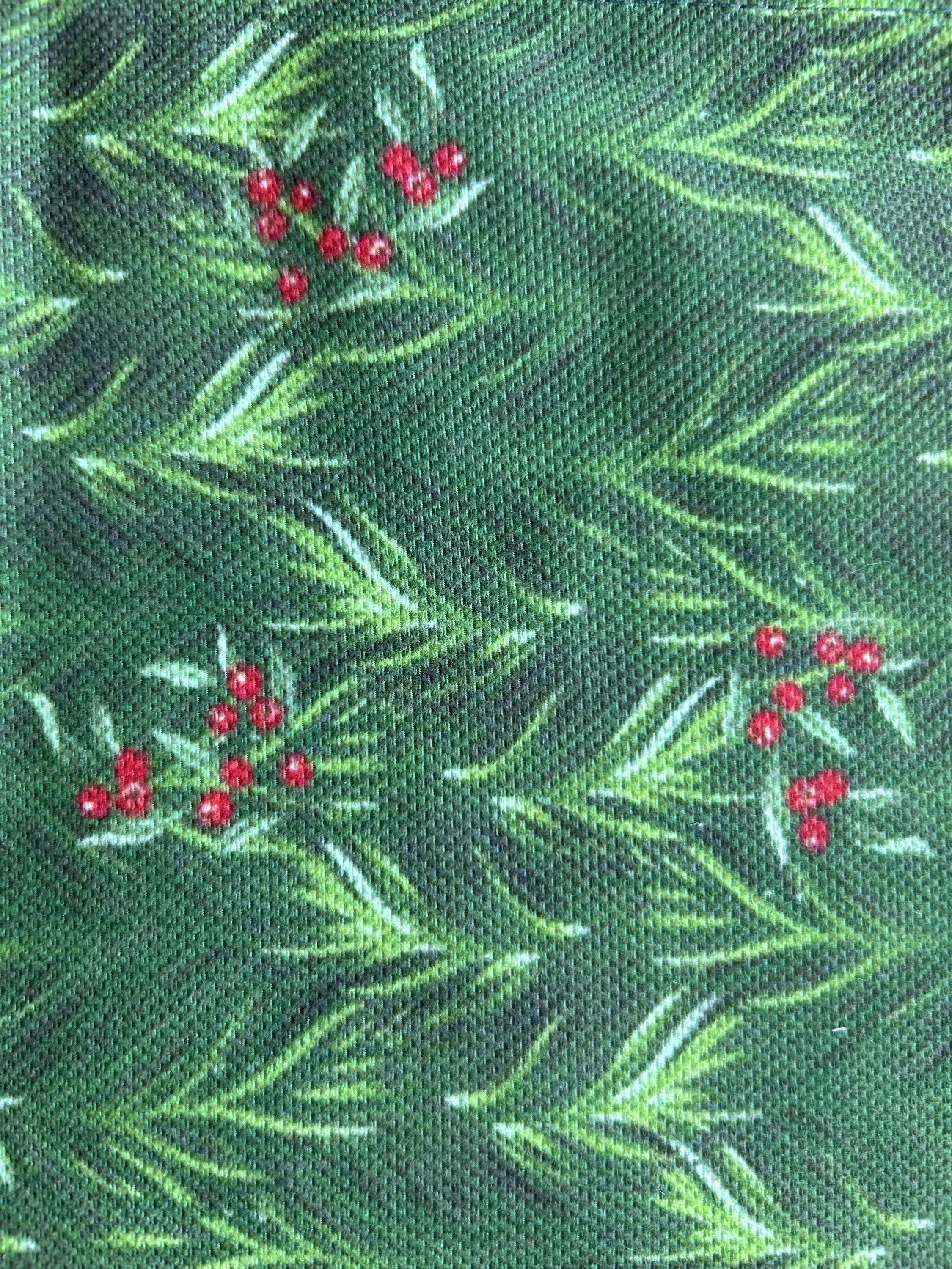 Holiday Runner with Green and Red Holly Berry and Greenery Motif
