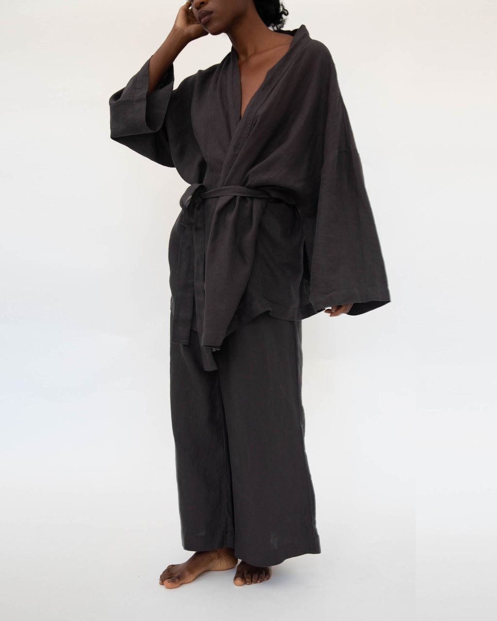 French Linen Kimono Sleepwear Set | Stone-Washed | Wide-Leg Pants | S/M & M/L | 10 Colors