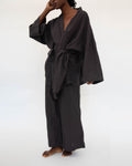 French Linen Kimono Sleepwear Set | Stone-Washed | Wide-Leg Pants | S/M & M/L | 10 Colors